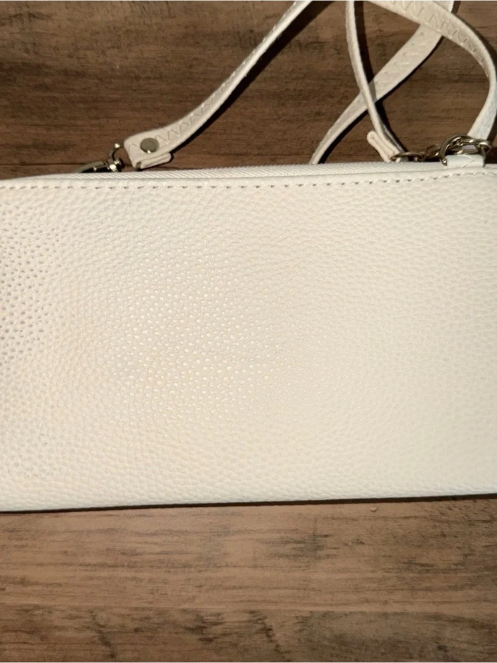 Cream Pebbled Leather Crossbody Bag with Gold Accent